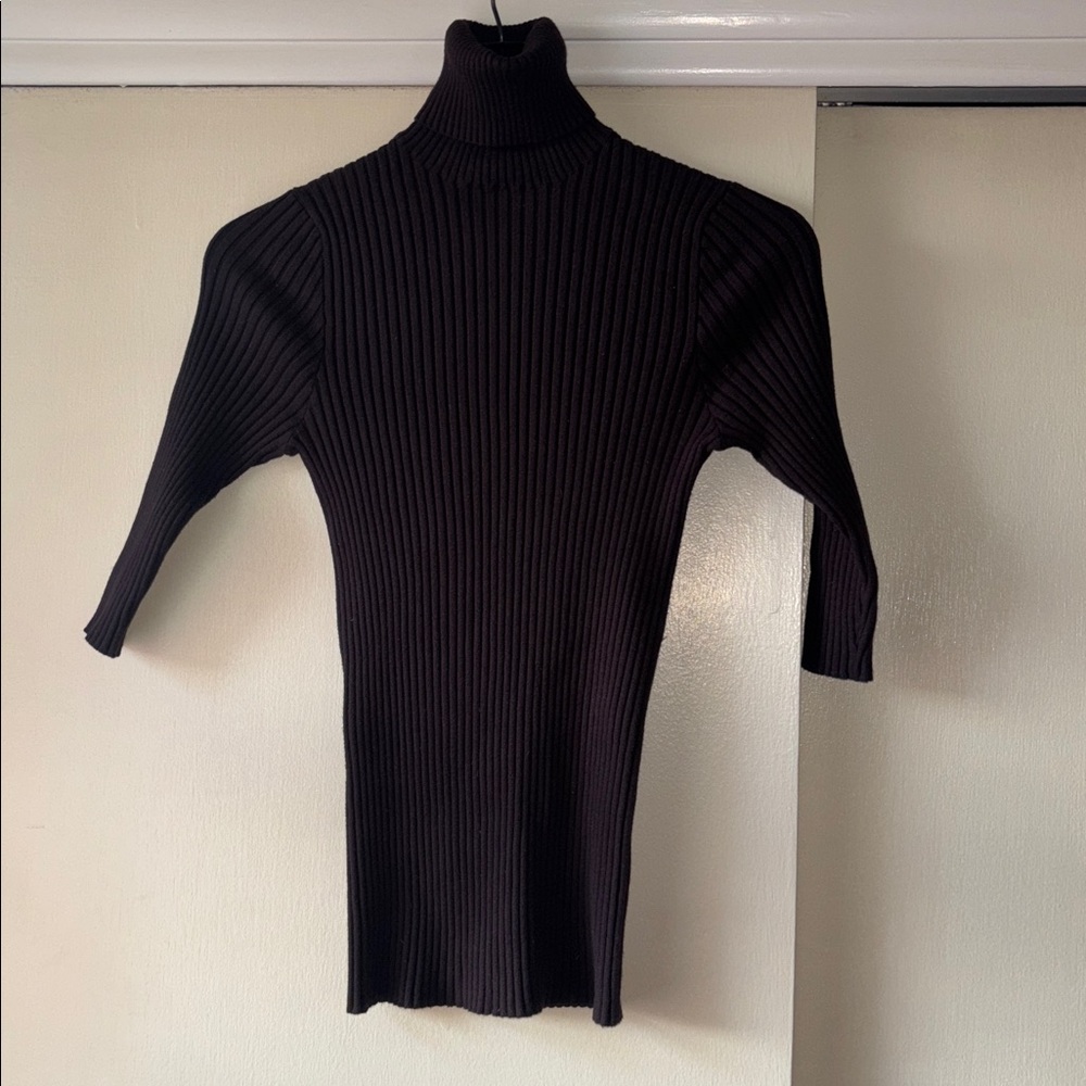 Philippe Adec Chocolate Ribbed Knit Top